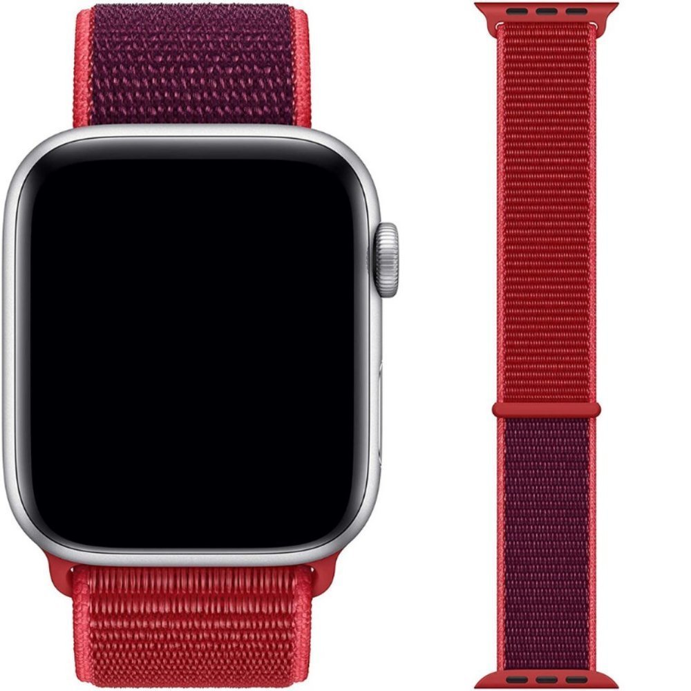 Apple Watch Nylon Sport Loop Strap in Red and Dark Purple